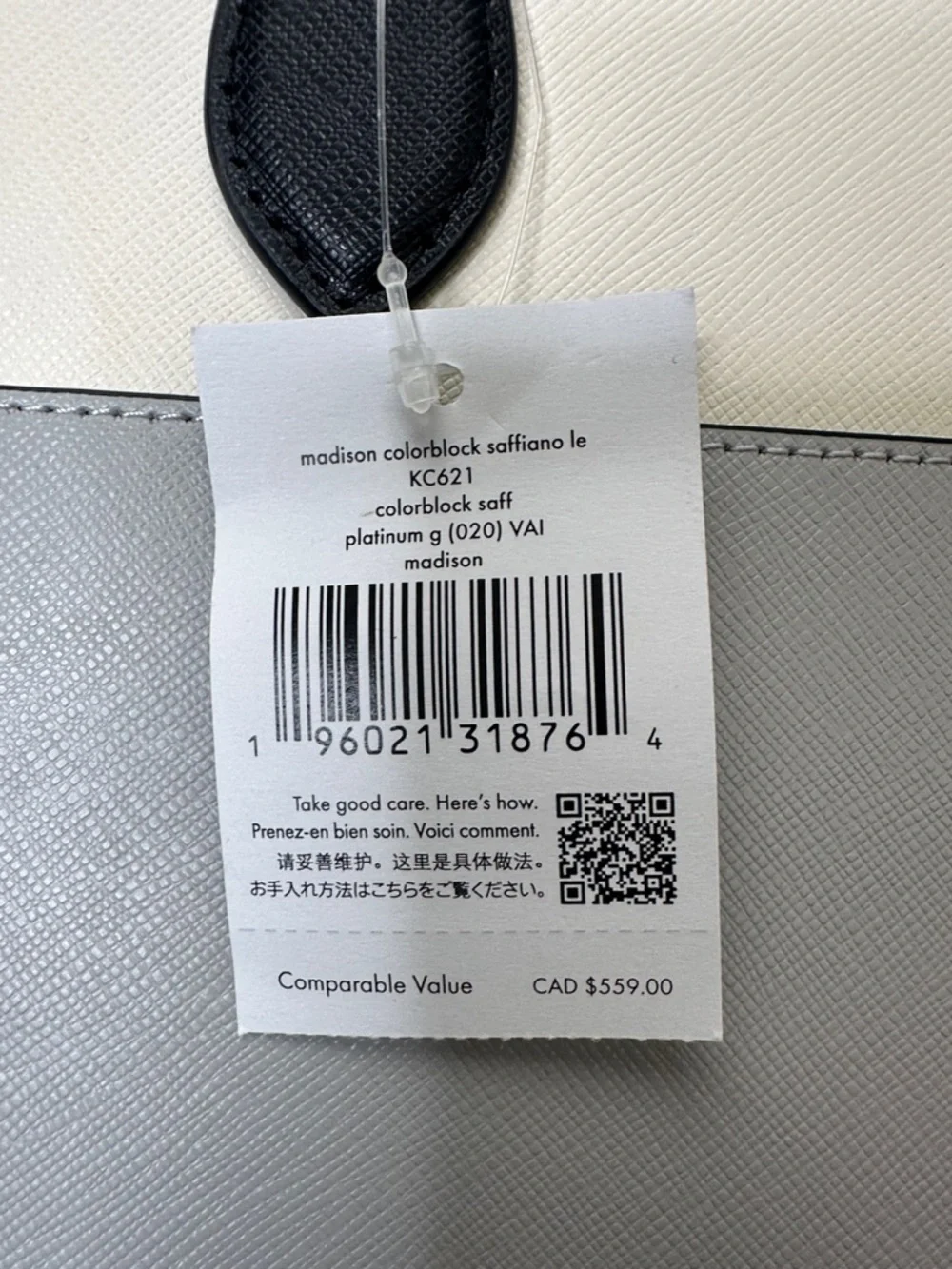 kate spade Two-Tone Leather Satchel in White, Gray & Black